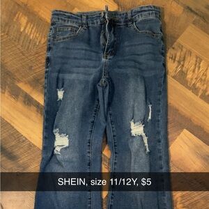 SHEIN Girl’s Dark Blue Ripped Skinny Jeans